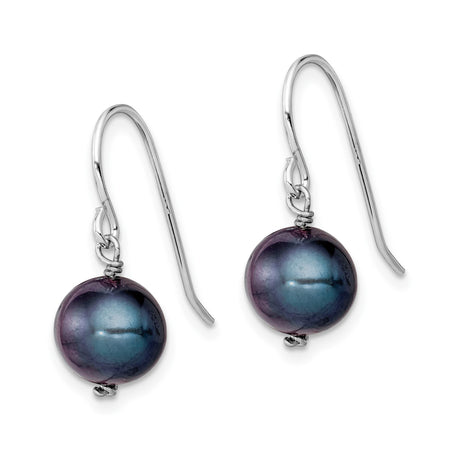 Sterling Silver Dangle Earrings with Black Freshwater Cultured Pearls, Classic Drop Style for Women