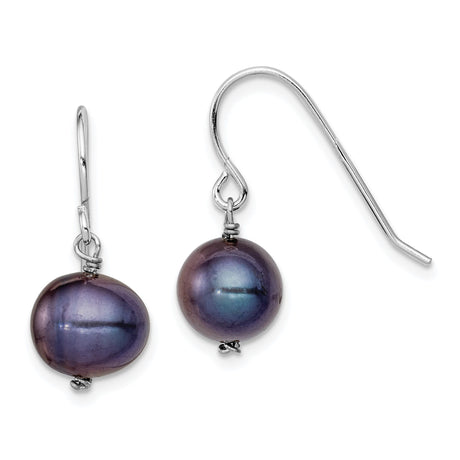 Sterling Silver Dangle Earrings with Black Freshwater Cultured Pearls, Classic Drop Style for Women