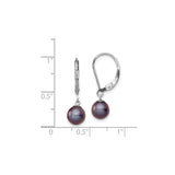 Sterling Silver Dangle Earrings with Black Freshwater Cultured Pearls, Leverback Style