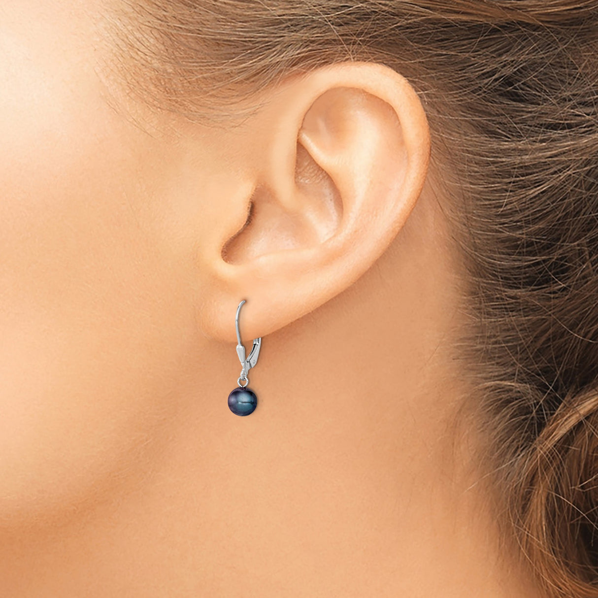 Sterling Silver Leverback Drop Earrings with Dark Freshwater Pearls, Classic Dangle Style
