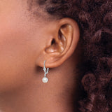Sterling Silver Drop Earrings with White Freshwater Pearls, Leverback, Long Dangle Design