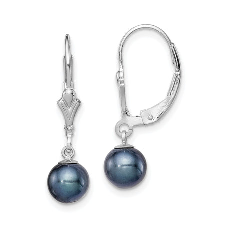 Sterling Silver Drop Earrings with Black Freshwater Pearls, Minimalist Leverback Design
