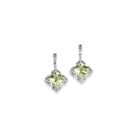 Sterling Silver Dangle Earrings with Lemon Quartz and Diamond, Floral Filigree Vintage Design