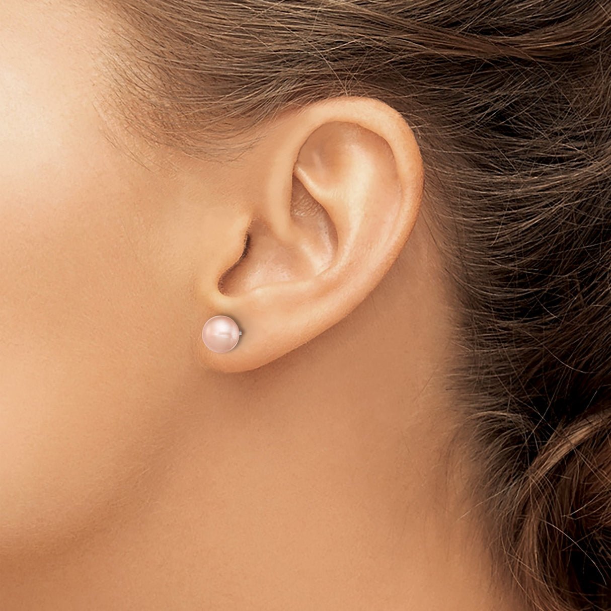 Sterling Silver Pearl Stud Earrings, Round Pink Freshwater Pearls, Button Style for Women