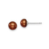 Sterling Silver Stud Earrings with Brown Freshwater Cultured Pearls, Polished Finish