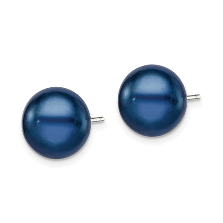 Sterling Silver Stud Earrings with Dark Blue Freshwater Cultured Pearls, Classic Design