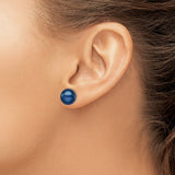Sterling Silver Stud Earrings with Dark Blue Freshwater Cultured Pearls, Classic Design