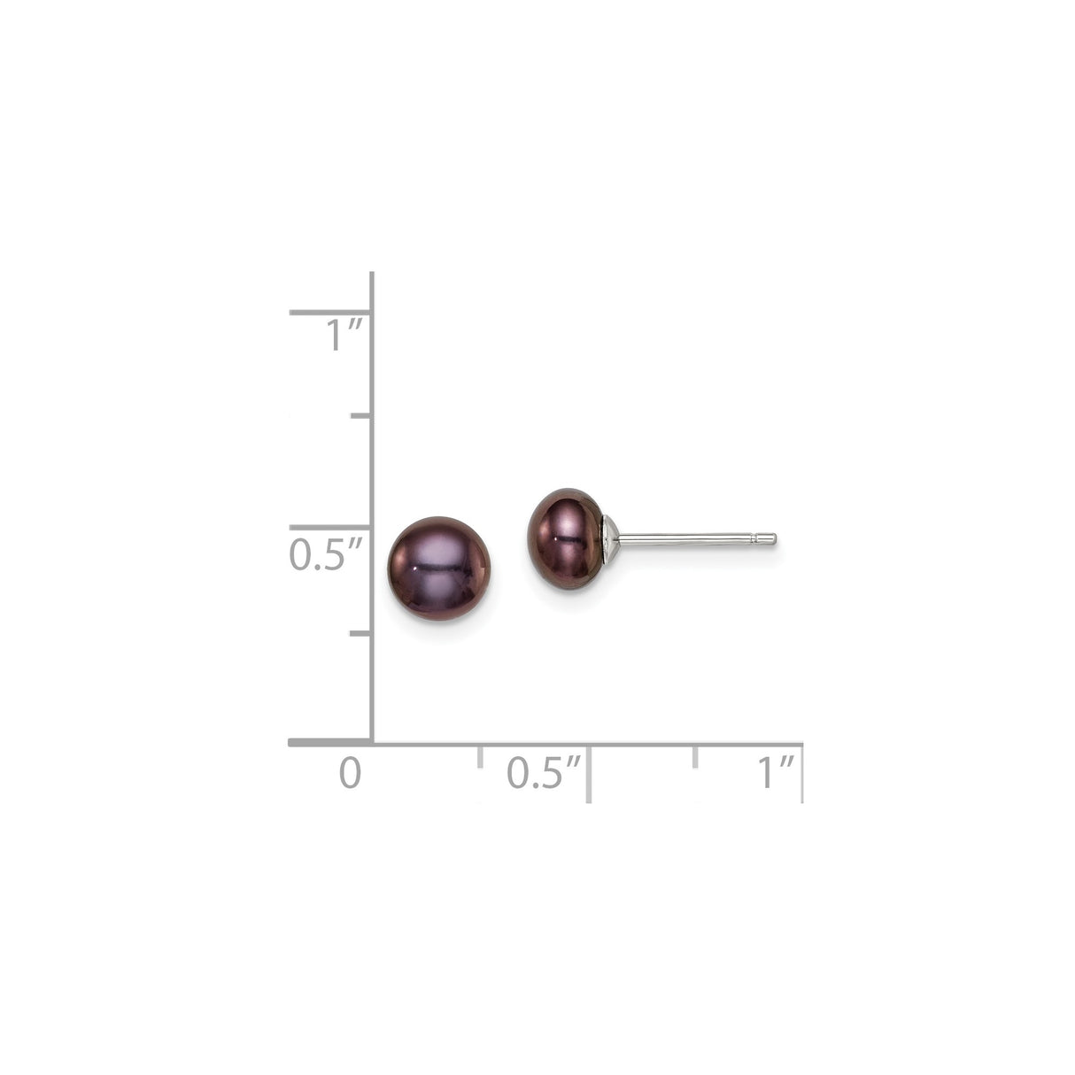 Sterling Silver Button Stud Earrings Freshwater Black Pearl