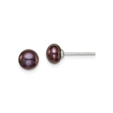Sterling Silver Stud Earrings with Round Black Freshwater Pearls, Elegant Silver Button Studs for Women, Simple Everyday Jewelry, Timeless Pearl Earrings with Modern Design for Formal Wear