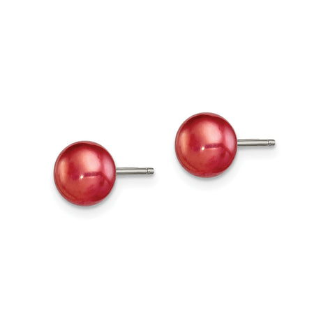 Sterling Silver Stud Earrings Round Pink Pearl Beads