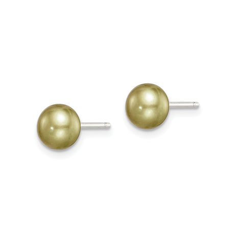 Sterling Silver Freshwater Olive Pearl Button Stud Earrings