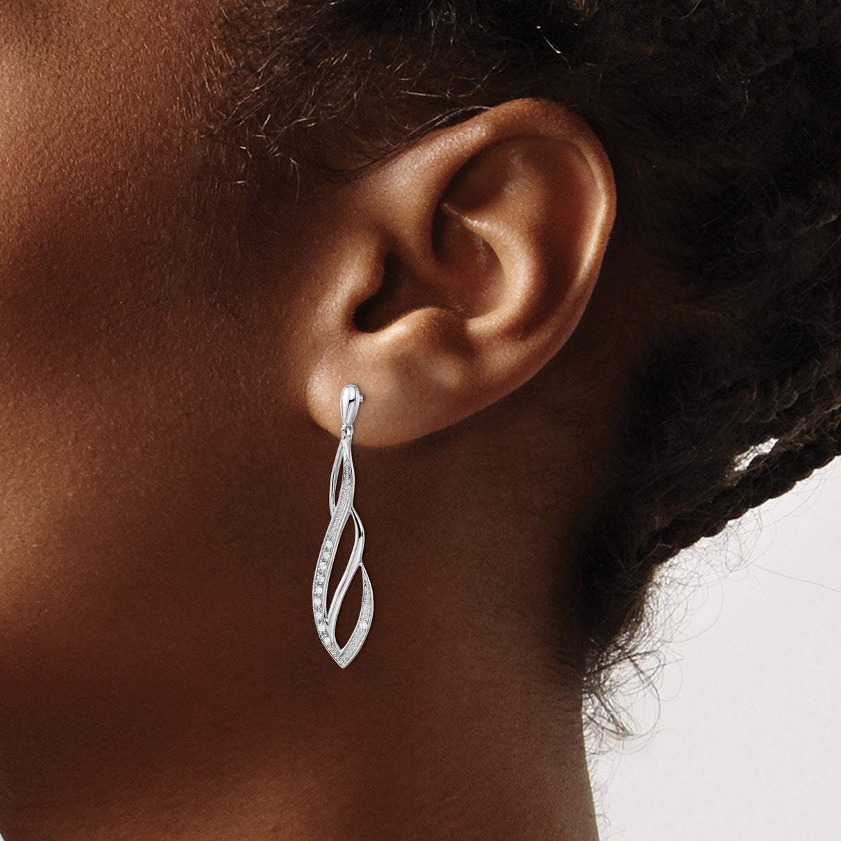 Sterling Silver Dangle Earrings with Twisted Design and Cubic Zirconia