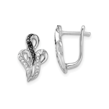 Sterling Silver Dangle Earrings with Black Diamond and Diamond, Leaf or Flame Inspired Design