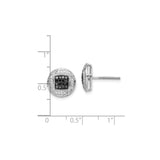 Sterling Silver Stud Earrings with Black and White Diamonds, Cushion Crossover Design