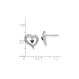 Sterling Silver Heart Shaped Stud Earrings with Black Diamond Center and Pavé Detailing