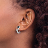 Sterling Silver Twisted Loop Earrings with Black Diamond Accents, Omega Back Closure