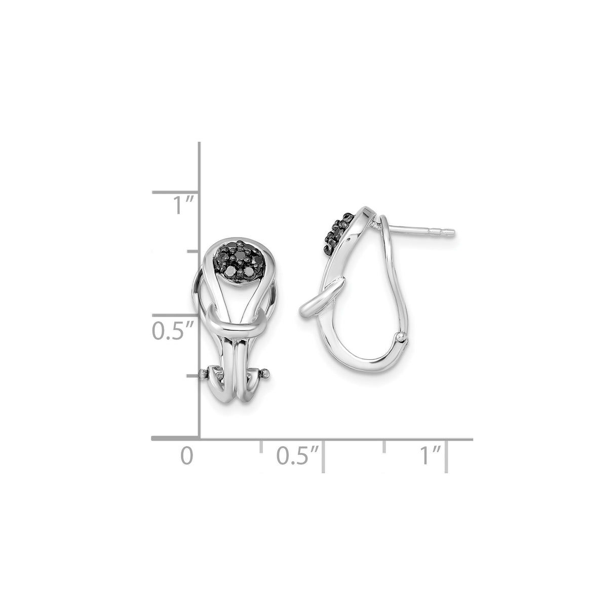 Sterling Silver Twisted Loop Earrings with Black Diamond Accents, Omega Back Closure