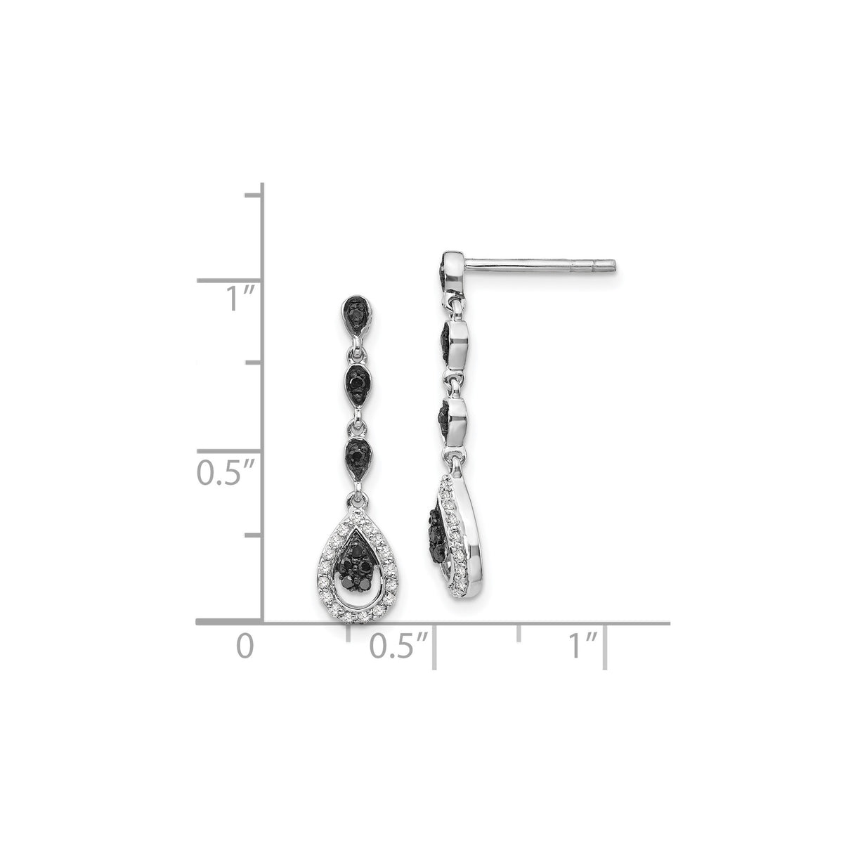 Sterling Silver Dangle Earrings with Black and White Cubic Zirconia Teardrop Design