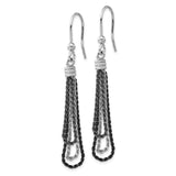 Sterling Silver Dangle Earrings with Black and Silver Multi-Strand Chain Tassels, Modern Minimalist Design