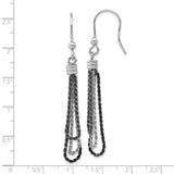 Sterling Silver Dangle Earrings with Black and Silver Multi-Strand Chain Tassels, Modern Minimalist Design