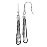Sterling Silver Dangle Earrings with Black and Silver Multi-Strand Chain Tassels, Modern Minimalist Design