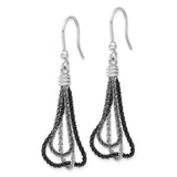 Sterling Silver Dangle Earrings with Multi-Strand Black and Silver Beaded Chains, Teardrop Design