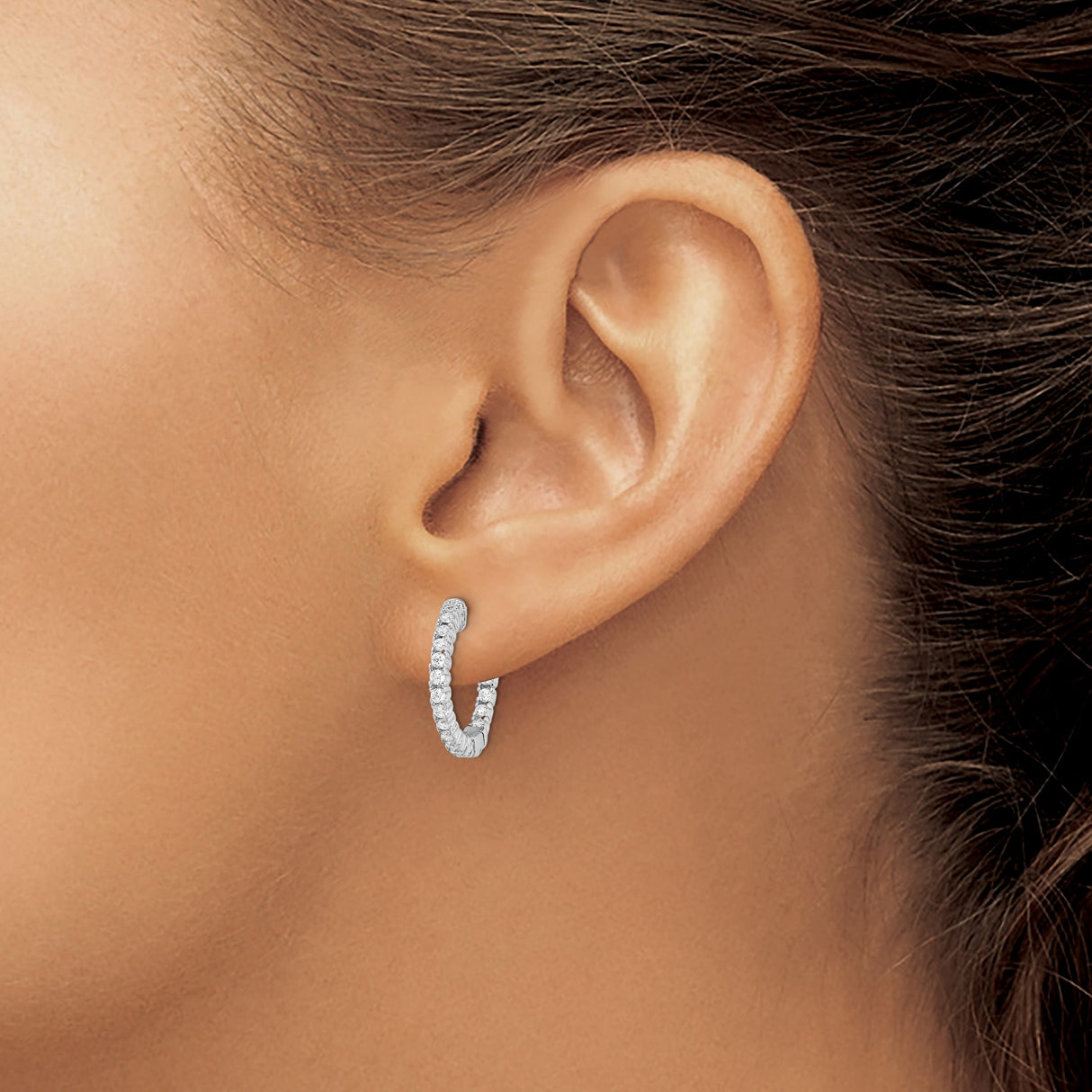 Sterling Silver Hoop Earrings with Cubic Zirconia, Scrollwork Back, Round Cut Front Design