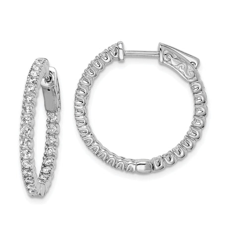 Sterling Silver Hoop Earrings with Cubic Zirconia, In-Out Pave Style, High Polish Finish