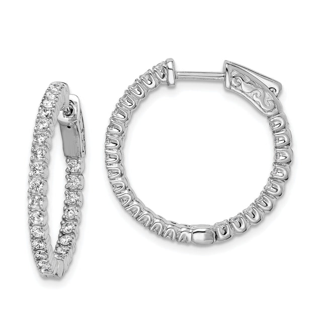 Sterling Silver Hoop Earrings with Cubic Zirconia, In-Out Pave Style, High Polish Finish