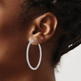 Sterling Silver Hoop Earrings with Cubic Zirconia, Textured High Polish Finish, Lightweight Design