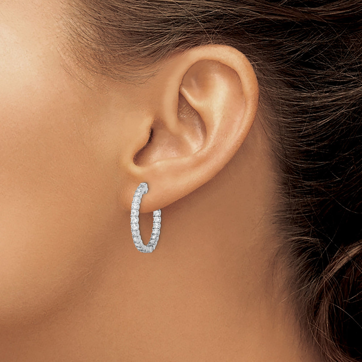 Sterling Silver Hoop Earrings with Cubic Zirconia, Latch Back Closure, Womens Fashion Jewelry
