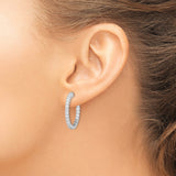Sterling Silver Hoop Earrings with Round-Cut Cubic Zirconia in Inside-Out Shared Prong Setting