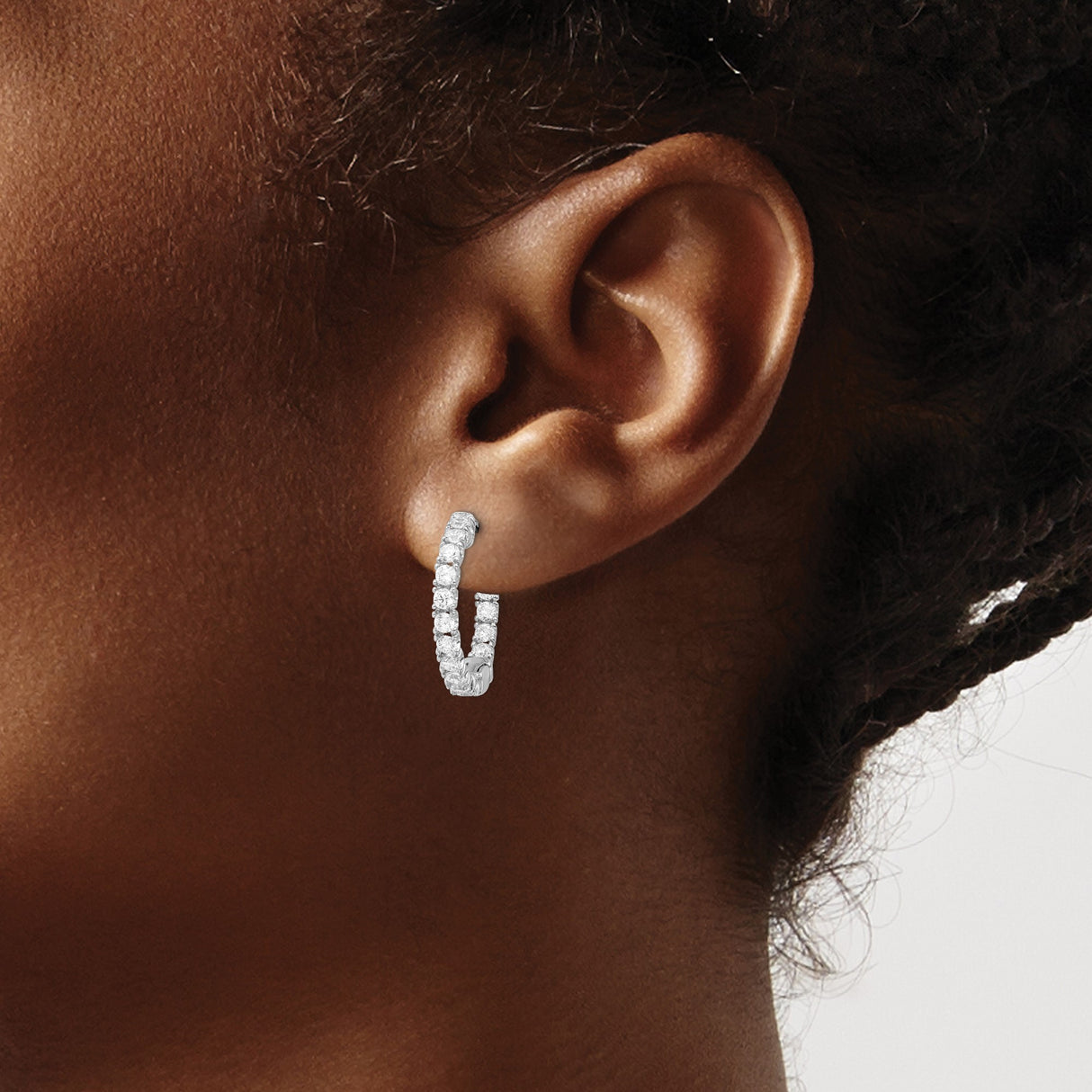 Sterling Silver Hoop Earrings with Round Cut Cubic Zirconia, Full Circle Prong Set Design