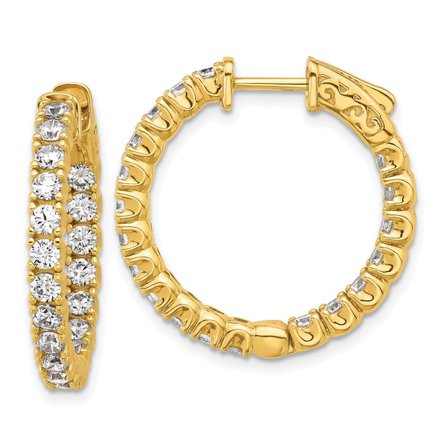 Sterling Silver Hoop Earrings with Cubic Zirconia, Channel Set, Gold Plated, Latch Closure