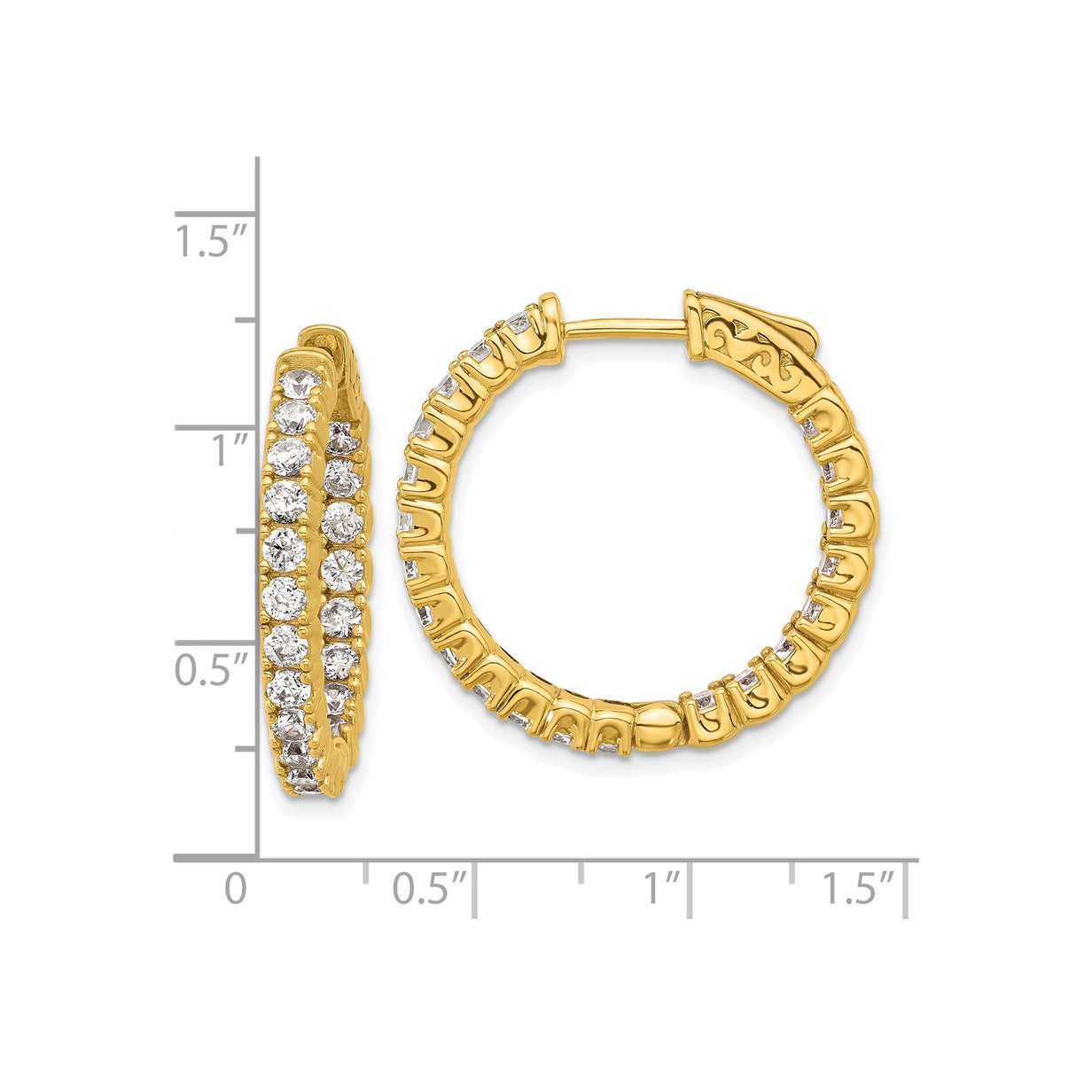 Sterling Silver Gold Plated Hoop Earrings with Cubic Zirconia, Full Circle Sparkle Design