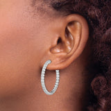 Sterling Silver Hoop Earrings with Cubic Zirconia in Channel Setting, Medium Lightweight Style
