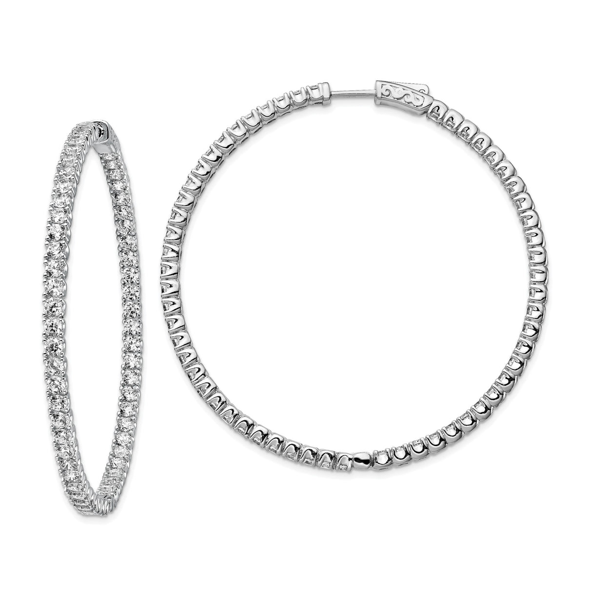 Sterling Silver Hoop Earrings with Cubic Zirconia, Full Circle Hinged Closure, Sparkly Style
