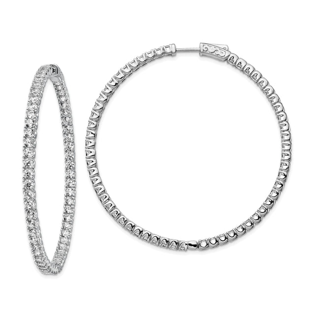 Sterling Silver Hoop Earrings with Cubic Zirconia, Full Circle Hinged Closure, Sparkly Style