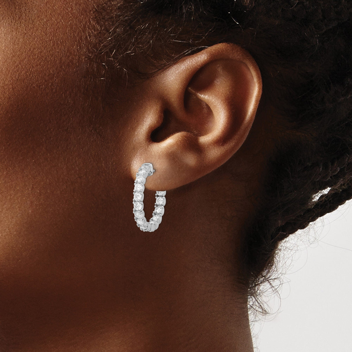 Sterling Silver Hoop Earrings with Cubic Zirconia, Full Circle Prong Setting Design for Women