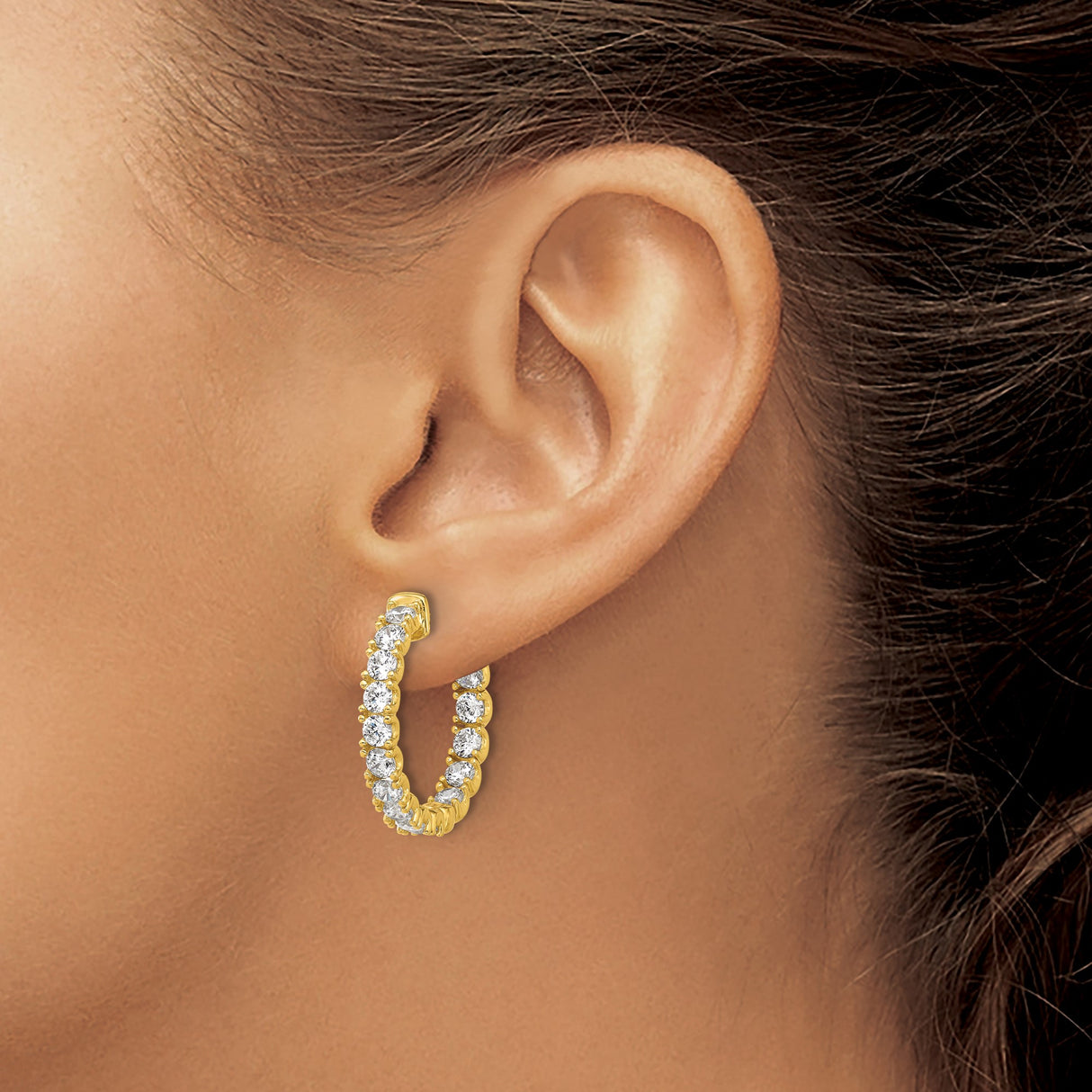 Sterling Silver Hoop Earrings with Cubic Zirconia, Gold Plated, Lightweight Formal Jewelry