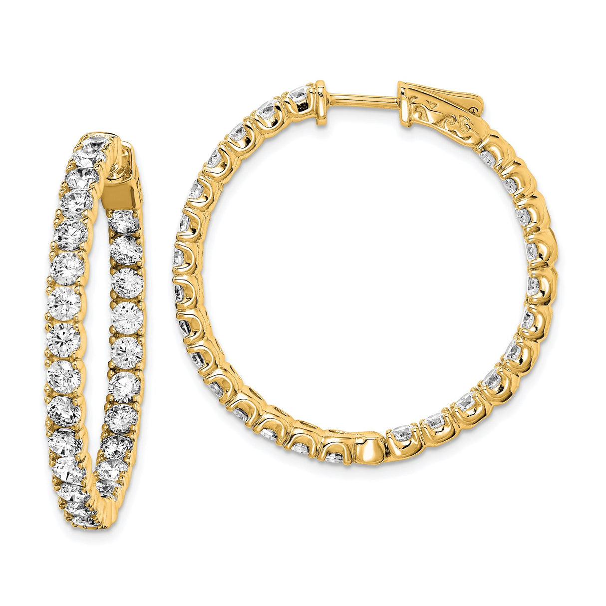 Sterling Silver Hoop Earrings with Round Cut Cubic Zirconia, In-Out Design, Evening Jewelry