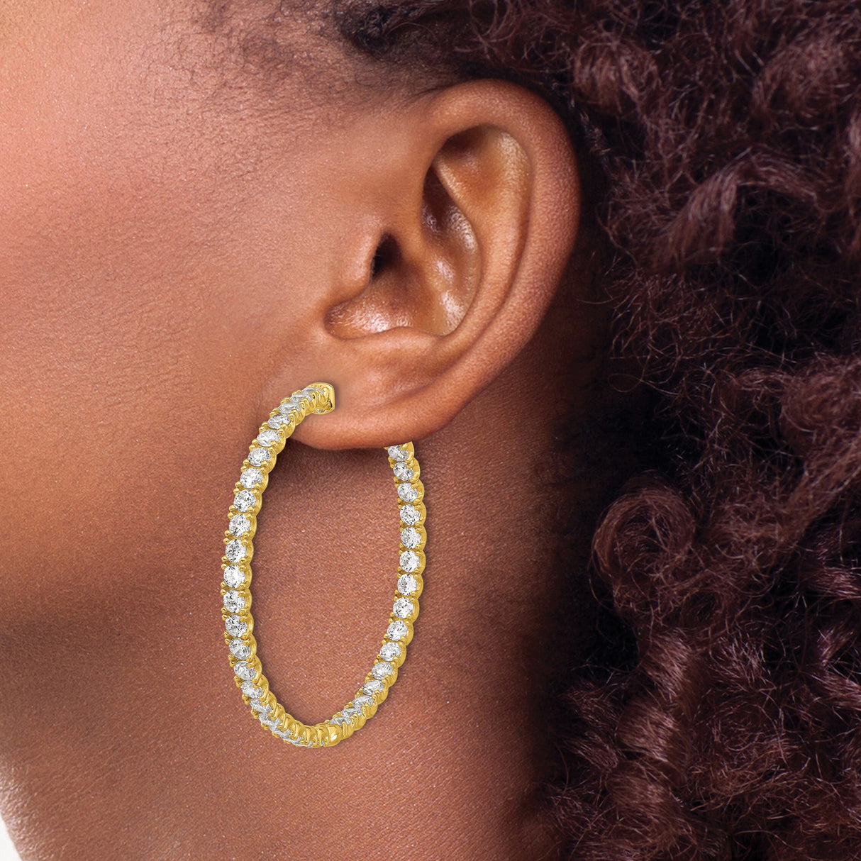Sterling Silver Hoop Earrings with Cubic Zirconia, Full Eternity In and Out Style for Women