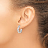 Sterling Silver Hoop Earrings with Cubic Zirconia, Prong Setting, Polished Finish, Scroll Detail