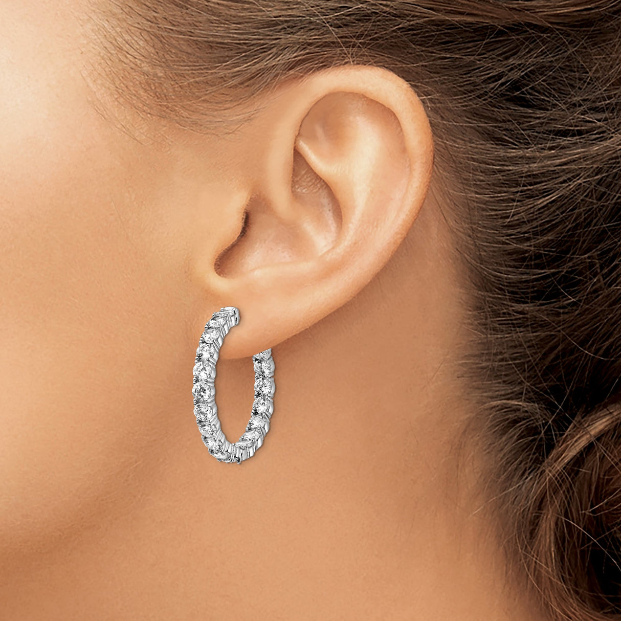 Sterling Silver Hoop Earrings with Cubic Zirconia, Full Circle Prong Set Lightweight Design