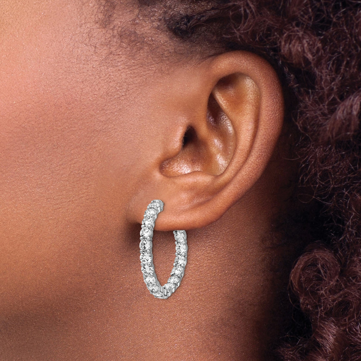 Sterling Silver Hoop Earrings with Inside-Out Cubic Zirconia, Lightweight Sparkling Design for Women
