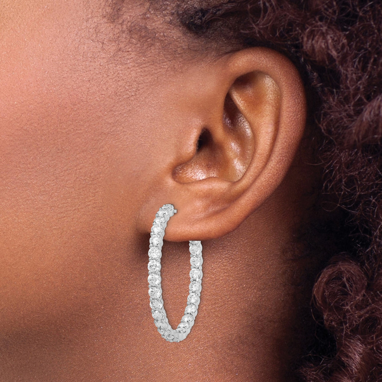 Sterling Silver Hoop Earrings with Cubic Zirconia, Inside Out Design, Polished Finish for Women
