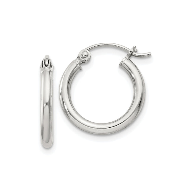 Sterling Silver Hoop Earrings, Classic Polished Medium Round Style for Women
