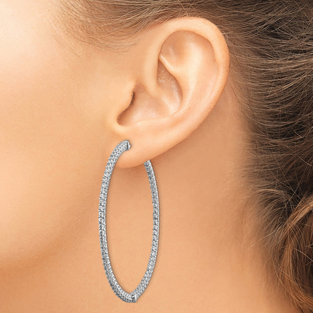 Sterling Silver Hoop Earrings with Cubic Zirconia, Woven Lattice Design