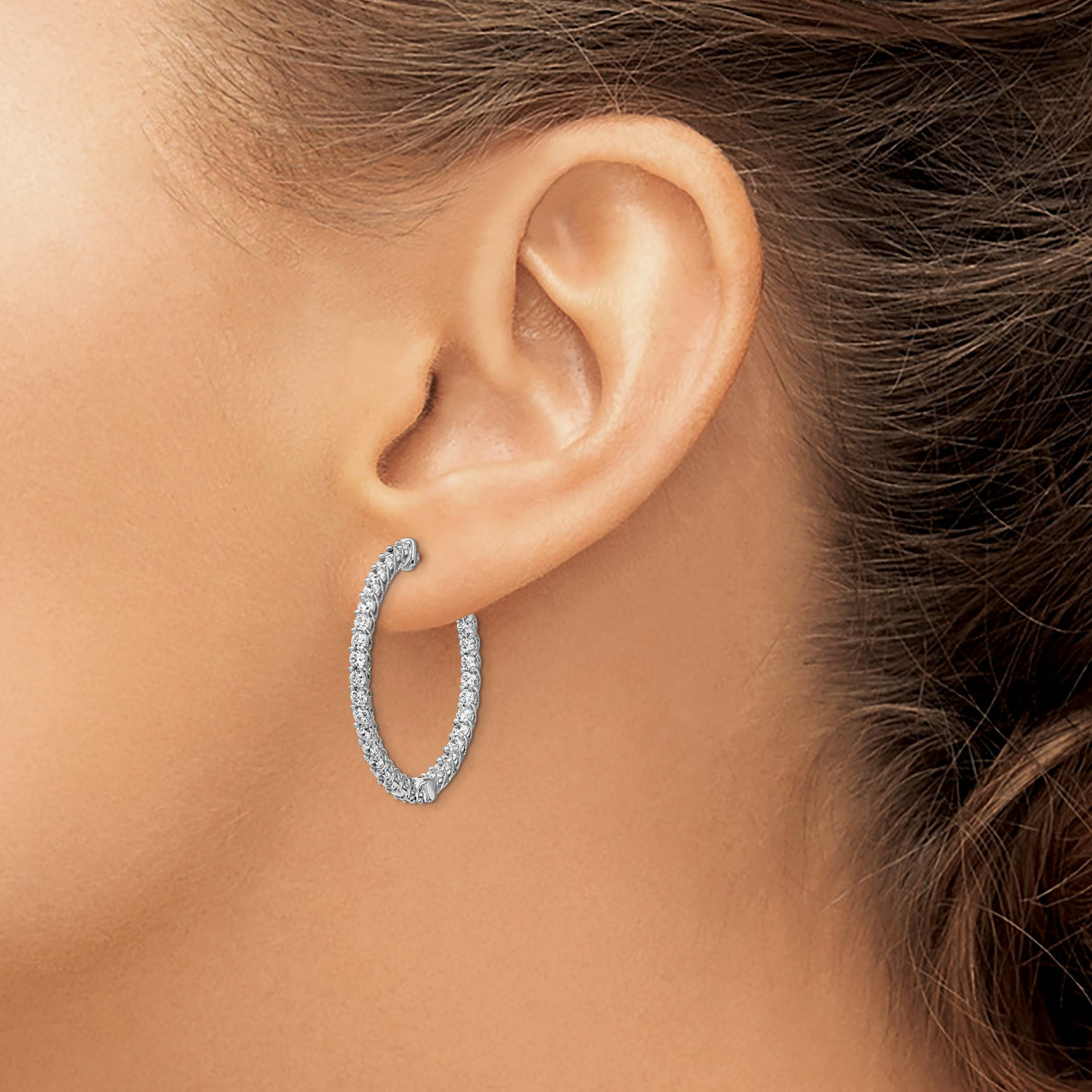 Sterling Silver Hoop Earrings with Cubic Zirconia, Crisscross Lattice Design