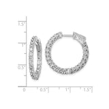 Sterling Silver Hoop Earrings with Round Cut Cubic Zirconia and Lattice Detail